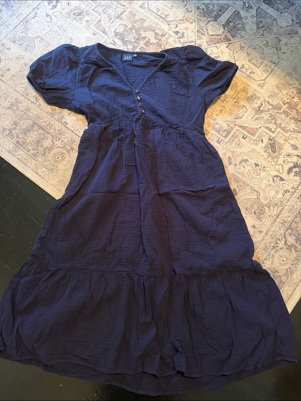 GAP Navy Short Sleeve Tiered Midi Dress Petite
